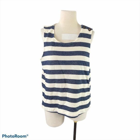 ANTHROPOLOGIE Striped Blue & Beige Sleeveless - Picture 9 of 9